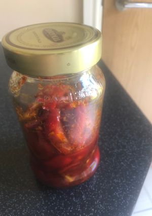 A picture of Cooking apple and red chilli pickle.