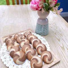 Vanilla & Chocolate butter swirl shortbread cookies A picture of Vanilla & Chocolate butter swirl shortbread cookies.