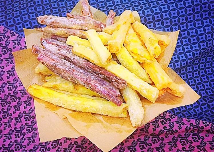 Langkah Mudah untuk mengolah Sweet Potato Fries AKA French Fries Ubi Goreng Ungu, Merah/Orange &amp; Putih Anti Gagal