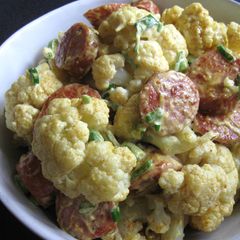 A picture of Curry Flavoured Cauliflower & Smoked Sausage Salad.