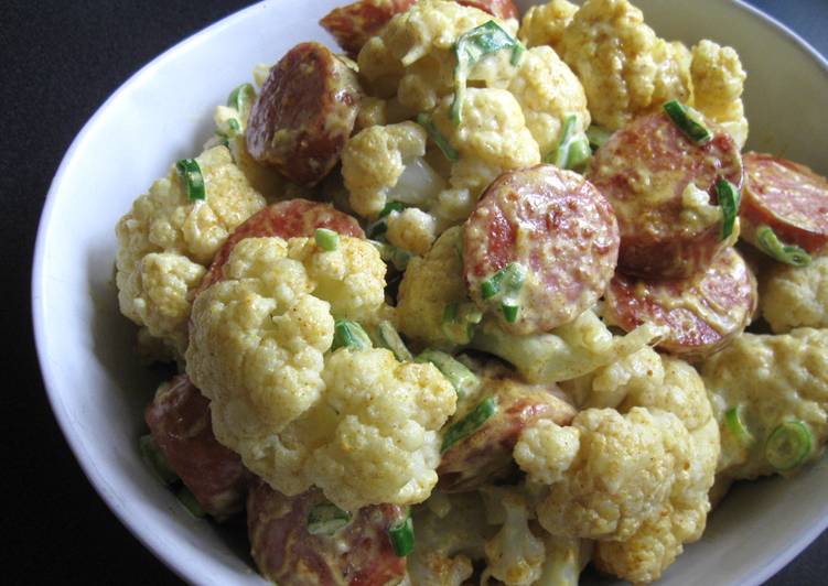 Recipe of Ultimate Curry Flavoured Cauliflower &amp; Smoked Sausage Salad