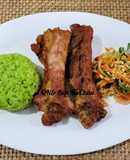 Xôi lá dứa sườn cây nướng