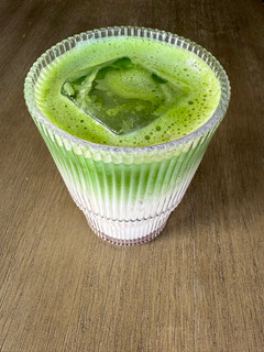 A picture of Strawberry Vanilla Maple Matcha Latte.