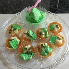 A picture of Pani puri ice cream with potato mousse.