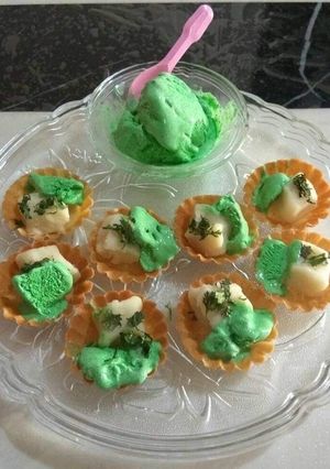A picture of Pani puri ice cream with potato mousse.