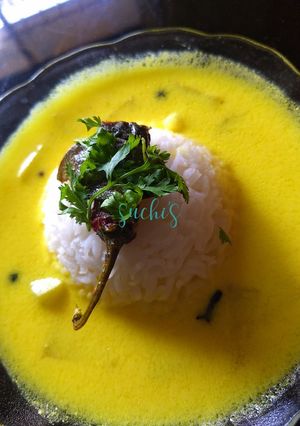 A picture of Kadhi with lauki.