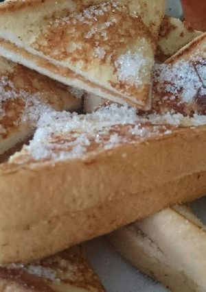 A picture of Peanut butter stuffed French toast..