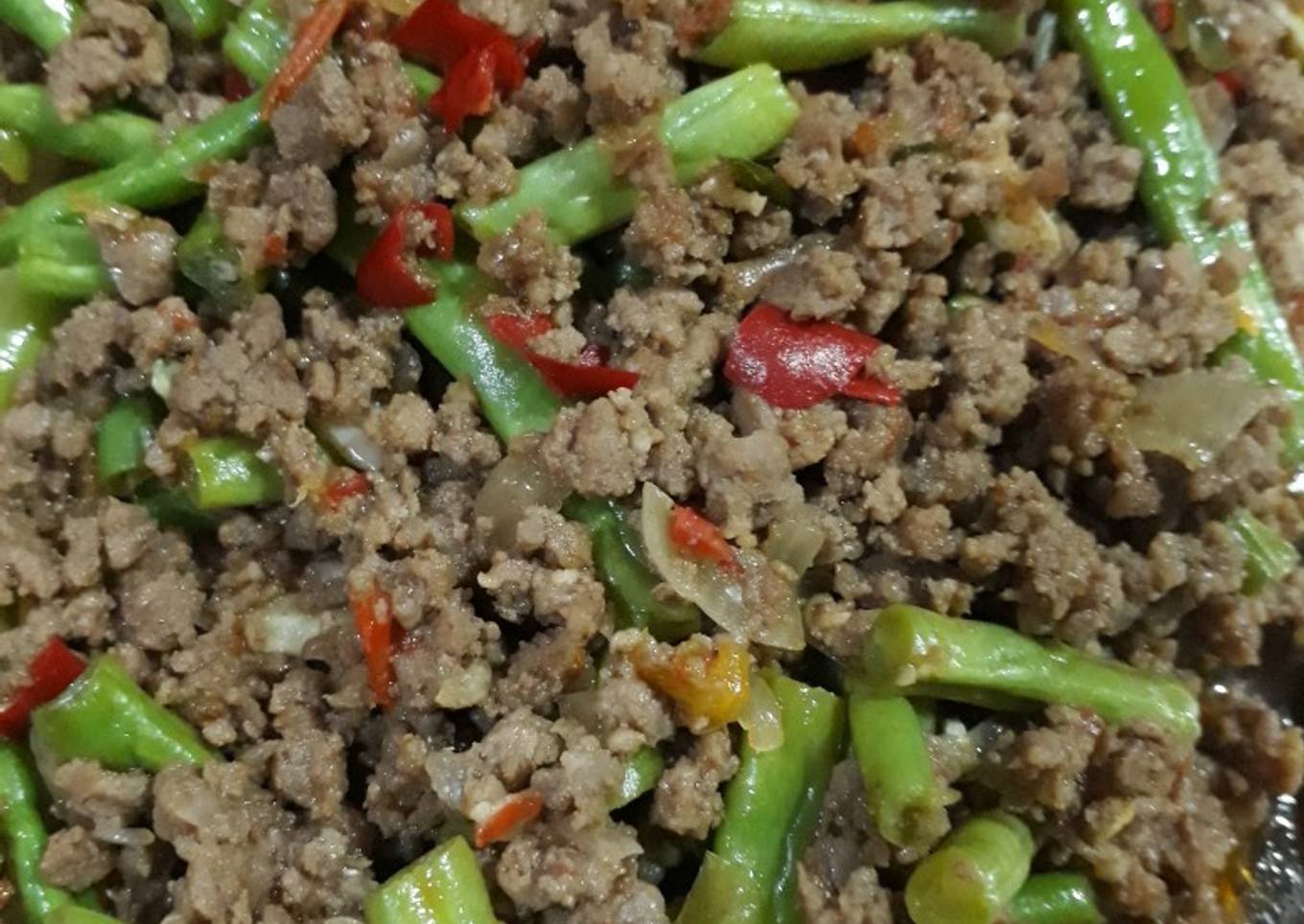 Tumis buncis daging cincang
