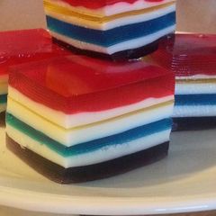 A picture of Rainbow Jell-O Cubes.