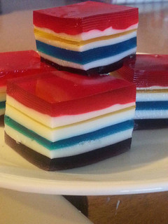 A picture of Rainbow Jell-O Cubes.