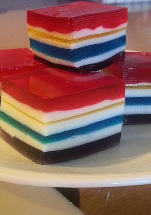 A picture of Rainbow Jell-O Cubes.