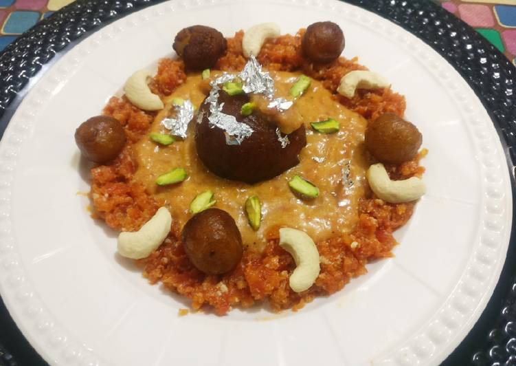 Recipe: at dinner Stuffed cheese gulab jamun in carrot shahi rabri