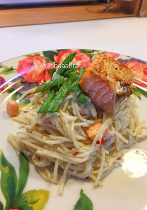 Foto resep Salmon Spaghetti Aglio e Olio
