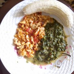 A picture of Fried eggs and managu.