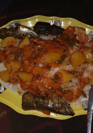 A picture of Rice with potatofish stew.