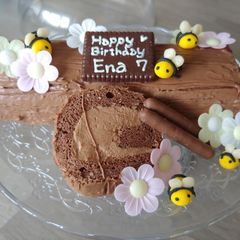 A picture of Chocolate log birthday cake #cookingwithcookpad.