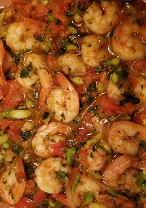 A picture of Cajun Shrimp and rice.