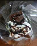 Biscuit brownie with chocolate sauce