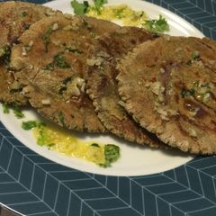 Lasaniya Bajri Rotla (Pearl Milled Flatbread With Garlic) A picture of Lasaniya Bajri Rotla (Pearl Milled Flatbread With Garlic).