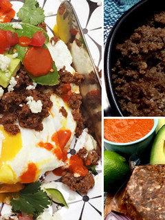 A picture of Huevos Rancheros with Wagyu Beef Chorizo.