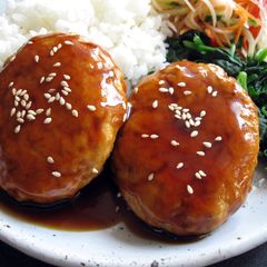 A picture of Chicken & Tofu Burgers with Teriyaki Sauce.