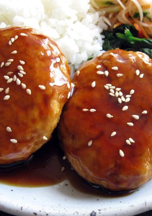 A picture of Chicken & Tofu Burgers with Teriyaki Sauce.
