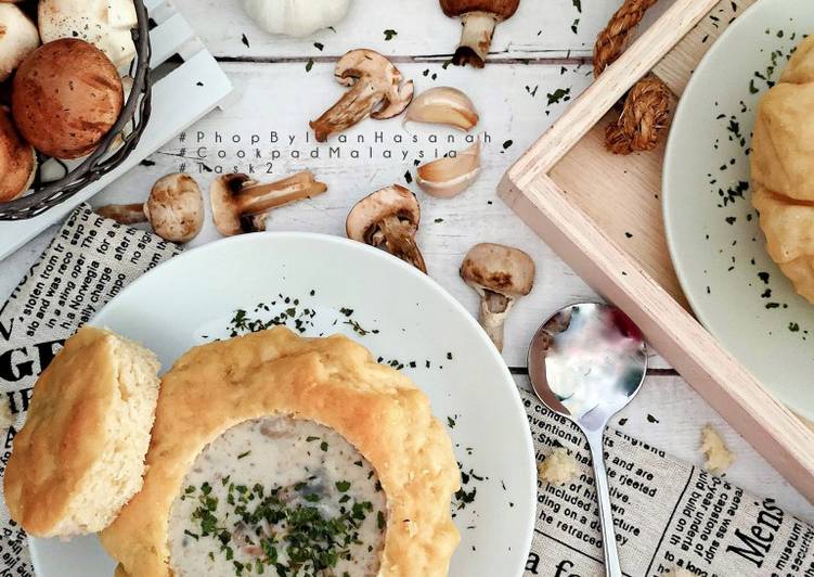 Resepi Mushroom soup Sourdough bread bowl yang Sederhan