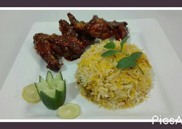 Recipe of Perfect BBQ Chicken Wings with Masala Rice