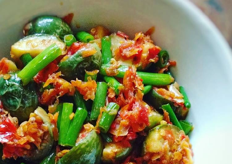 Tumis terong kecil teri rebon