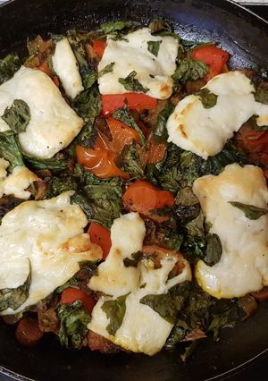 A picture of My Style Halloumi Bake with Roast Lamb. 💜.