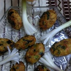 A picture of Sweet potato and spring onion kebabs.