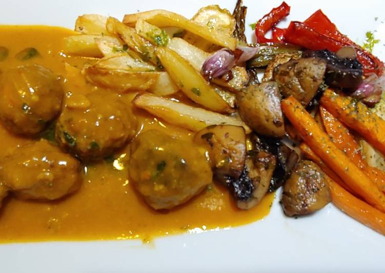 Albóndigas de ternera y salsa tailandesa con verduras