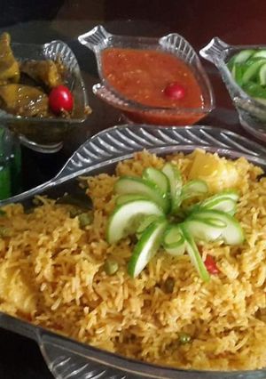 A picture of Alu mutter ka pulao.
