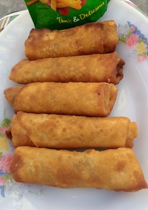 A picture of Spring rolls with leftover mixed vegetables.