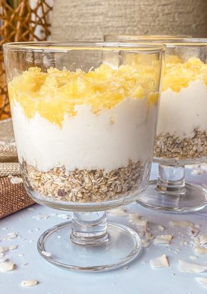 Una foto de Vasitos cheesecake de piña colada