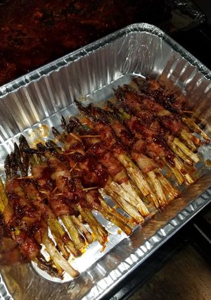 A picture of BBQ Bacon Wrapped Asparagus Spears.