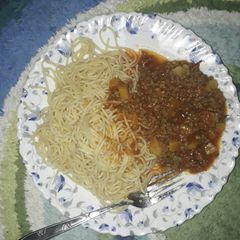 A picture of Spaghetti and mince meat.