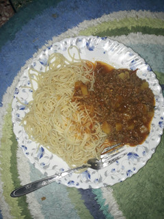 A picture of Spaghetti and mince meat.