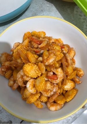 Foto resep Tumis udang putren asam manis