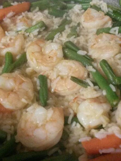 A picture of Shrimp and green beans risotto .