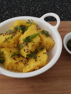 A picture of Rava Besan Dhokla And Tomato Coriander Chutney.