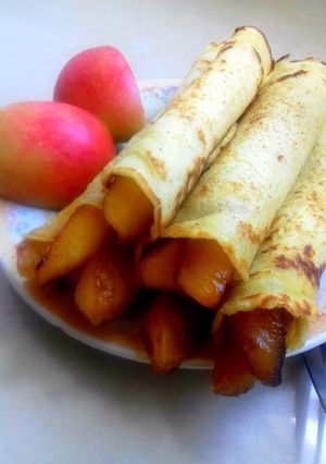 A picture of Caramelized Apple Stuffed Crepes.
