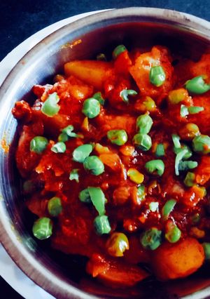 A picture of Healthy tasty masaledar green peas and potato sabji.