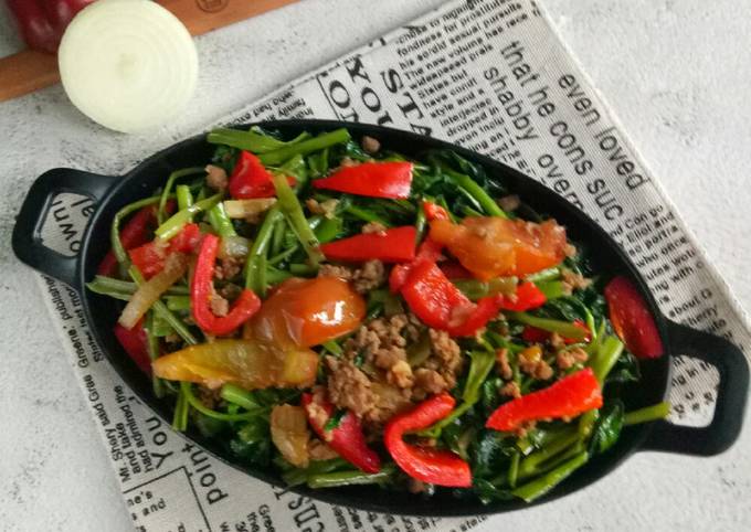 Cobek kangkung daging giling teriyaki