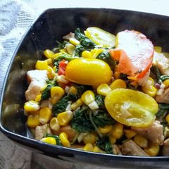 A picture of Stir Fried Chicken and Spinach.