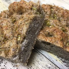 A picture of No Knead Savoury Focaccia with Lentil Flour.