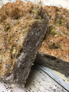 A picture of No Knead Savoury Focaccia with Lentil Flour.