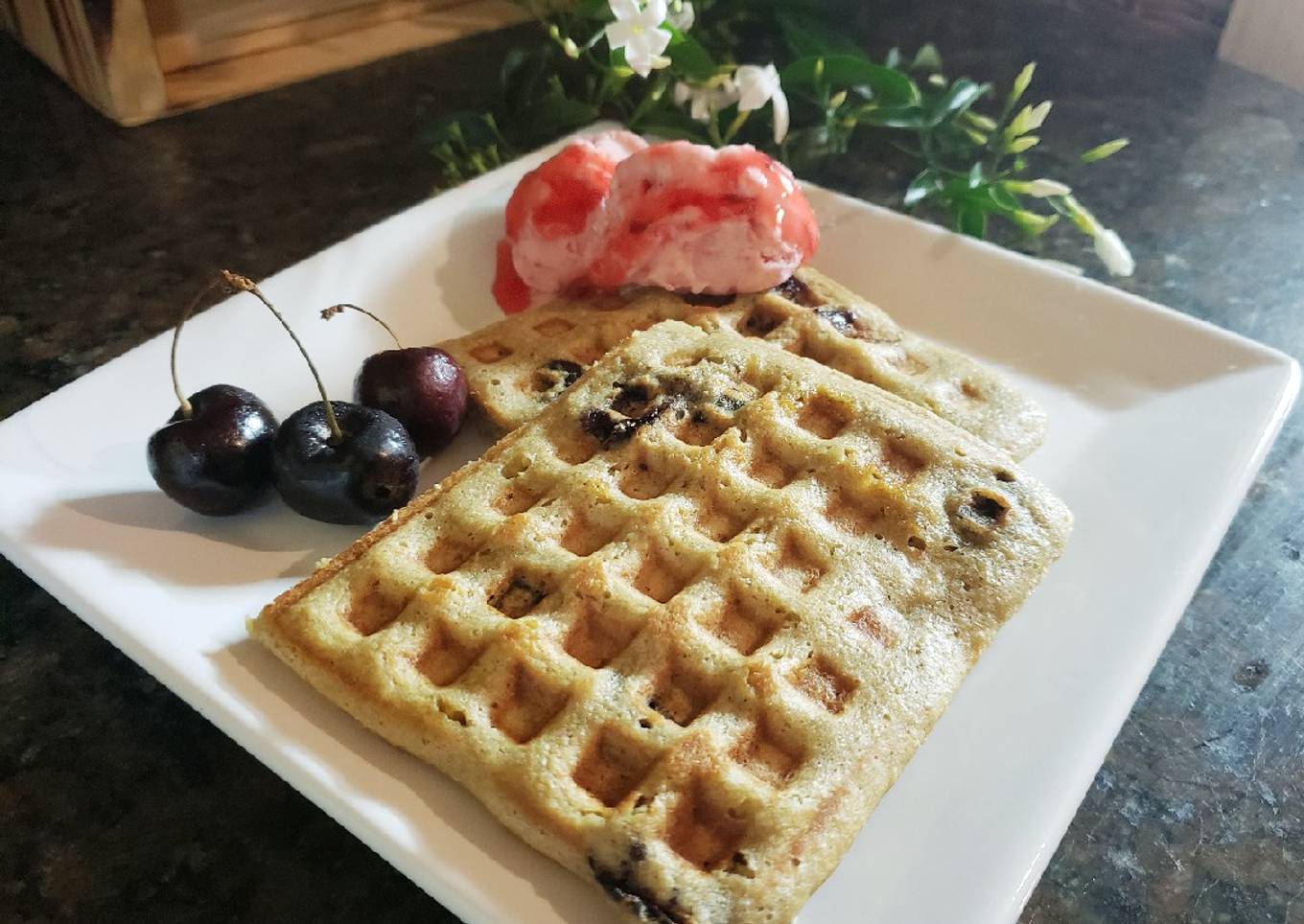 Waffles de avena rellenos de cerezas🍒