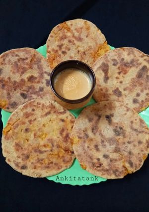 A picture of Amaranth flour aloo paratha for vrat.