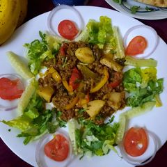 A picture of Red Spicy Qeema Shimla Mirch n potato.